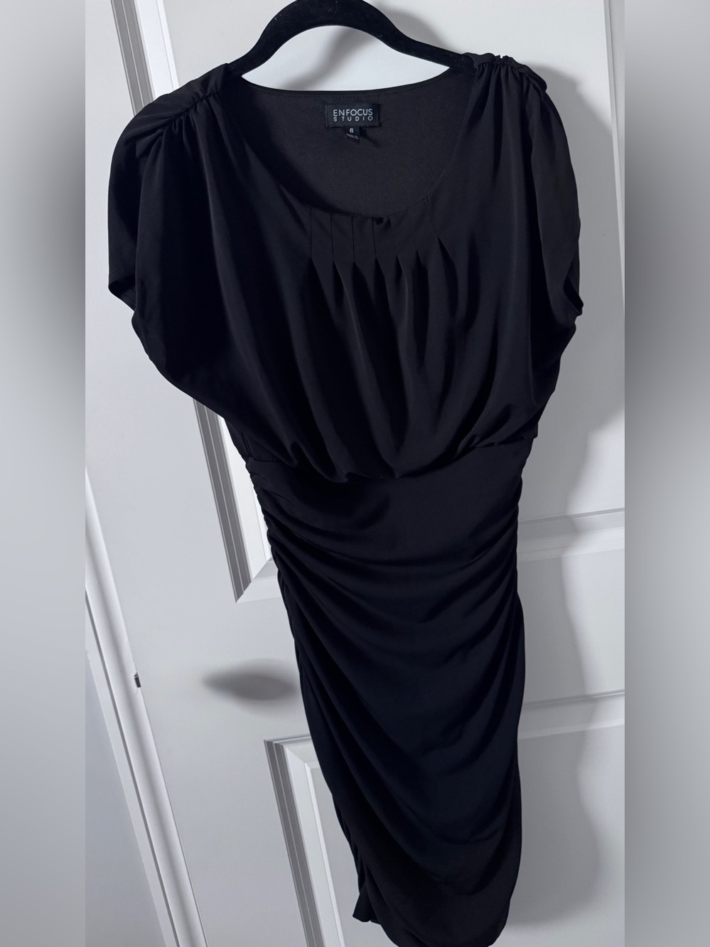 Enfocus Studio Black Blouson Ruched Midi Dress-6